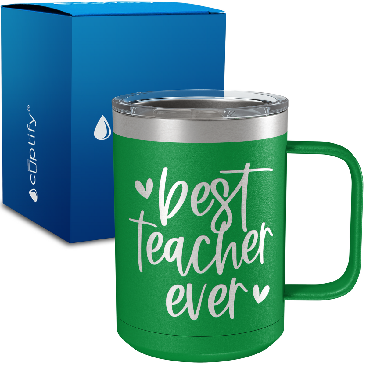 Best Teacher Ever Hearts 15oz Stainless Steel Mug