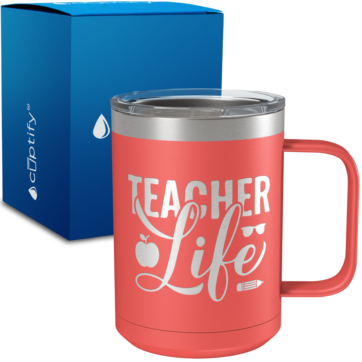 Teacher Life Apples and Pencils 15oz Stainless Steel Mug