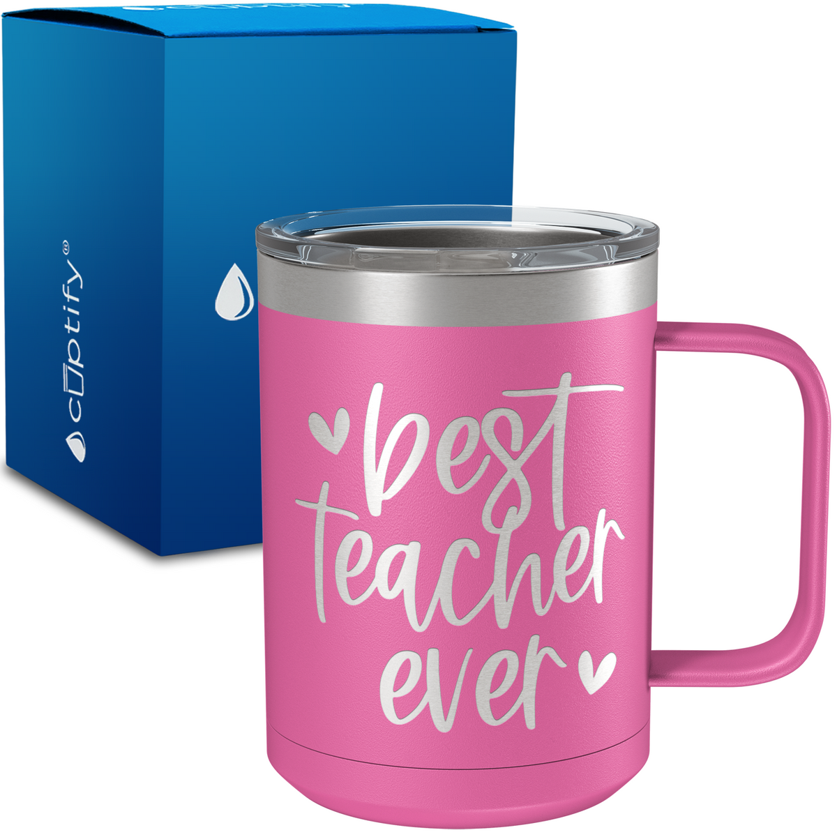 Best Teacher Ever Hearts 15oz Stainless Steel Mug