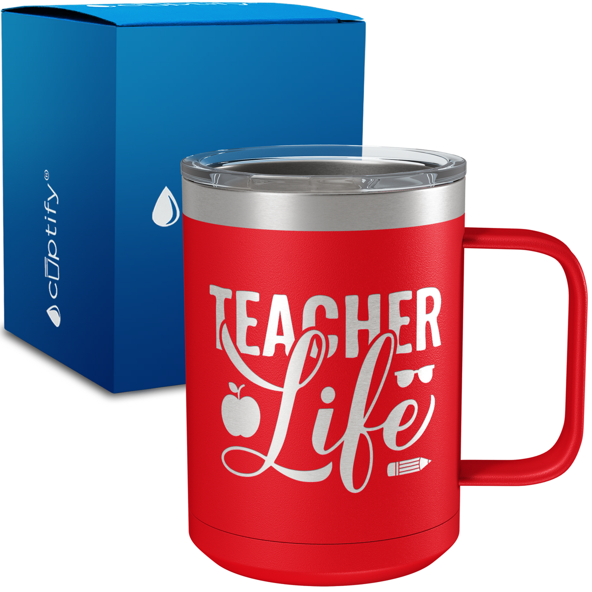 Teacher Life Apples and Pencils 15oz Stainless Steel Mug