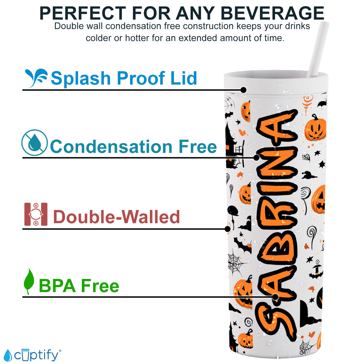 Spooky Pumpkins and Bats 18oz Acrylic Personalized Halloween Tumbler