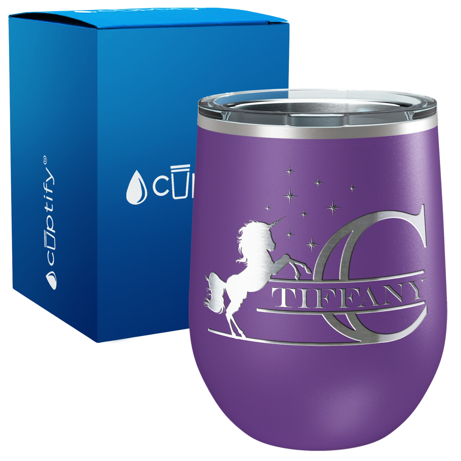 Unicorn Love Monogram  Custom Laser Engraved 12oz Wine Tumbler