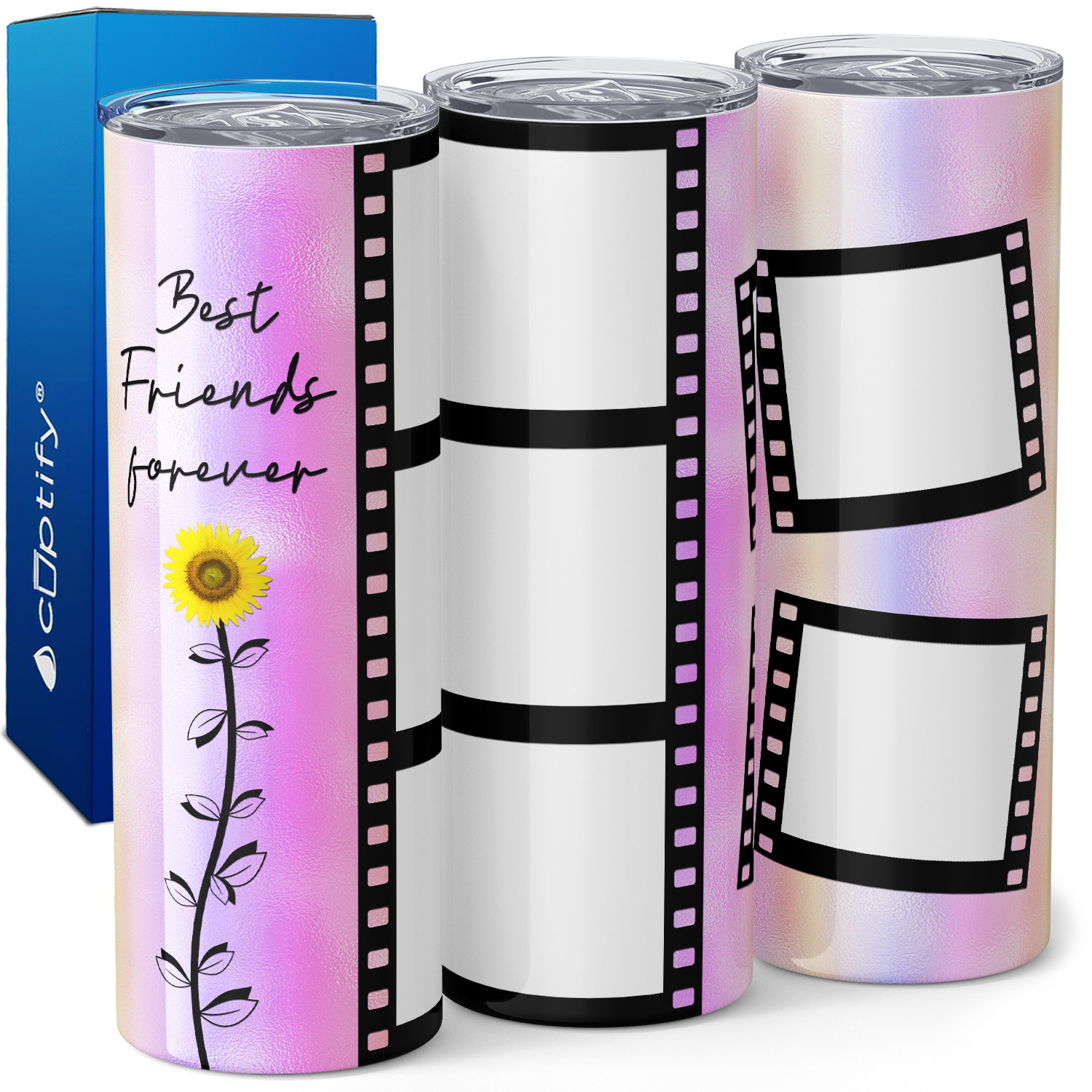Personalized Photo Film Strip Best Friends Forever with Sunflower 20oz Skinny Tumbler