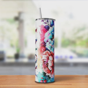 Aunt Watercolor Flowers 20oz Skinny Tumbler