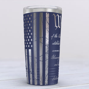 Police We the People Distressed Flag Engraved Wrap 20oz Navy Blue Tumbler
