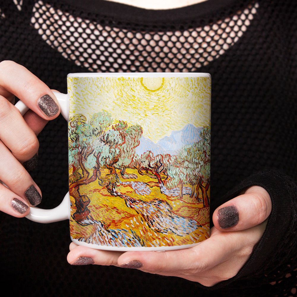 Van Gogh Olive Trees with Yellow Sky and Sun 1889 11oz Ceramic Coffee Mug