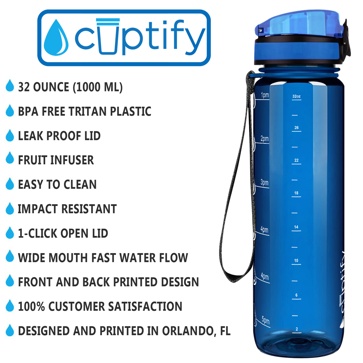 Cuptify Blue 32 oz Water Bottle