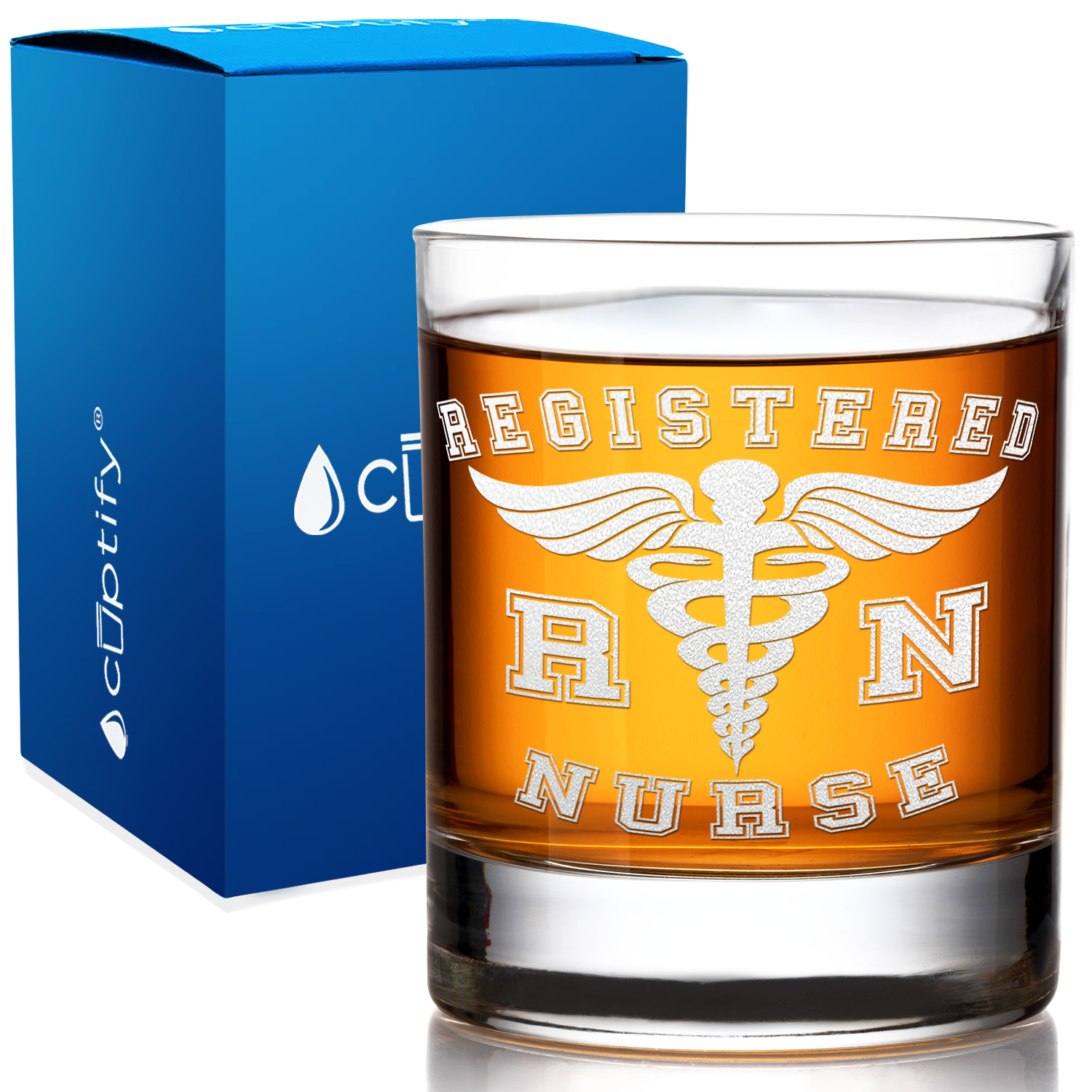 RN Registered Nurse Etched on 10.25oz Old Fashion Glass