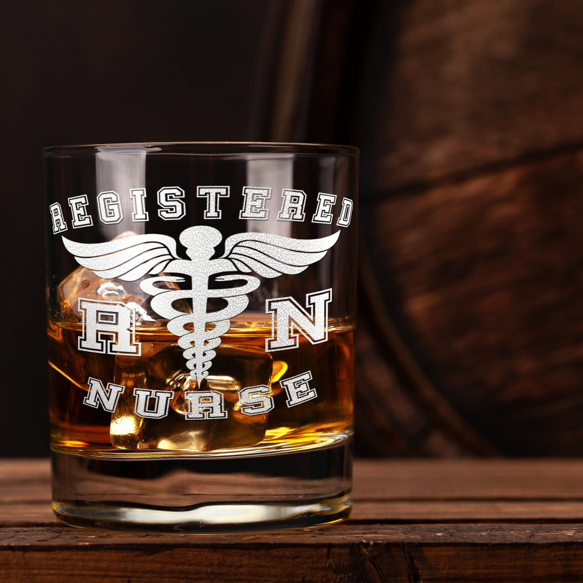 RN Registered Nurse Etched on 10.25oz Old Fashion Glass