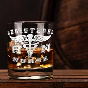 RN Registered Nurse Etched on 10.25oz Old Fashion Glass