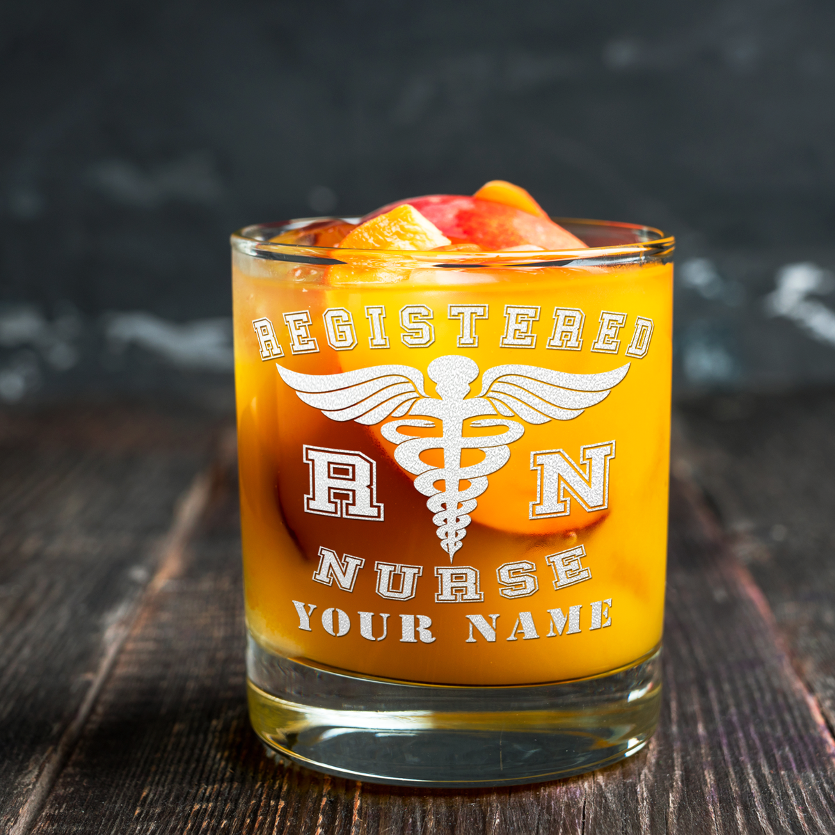 Personalized RN Registered Nurse Etched on 10.25oz Old Fashion Glass