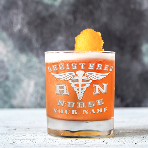 Personalized RN Registered Nurse Etched on 10.25oz Old Fashion Glass