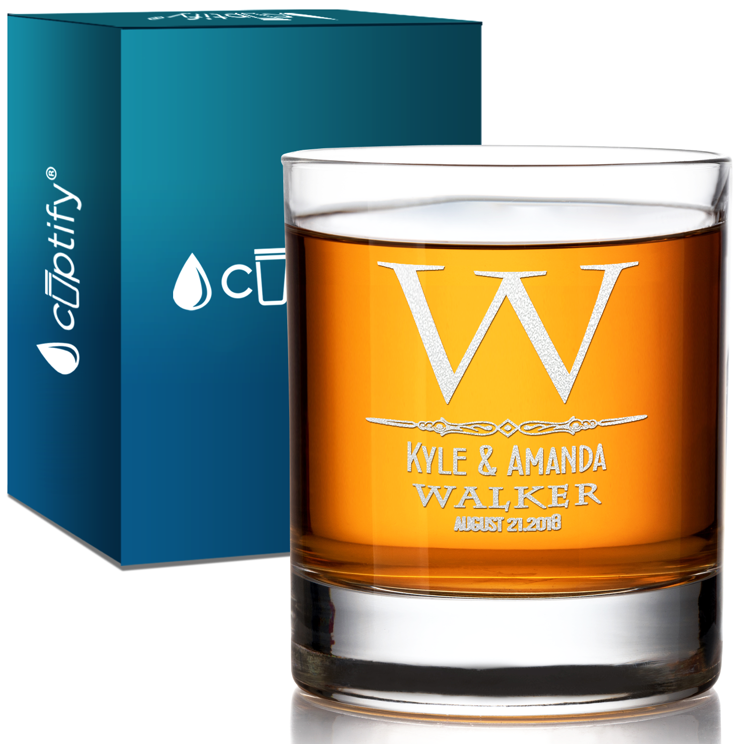 Personalized Classic Monogram Initial Date 16 oz Glass Can