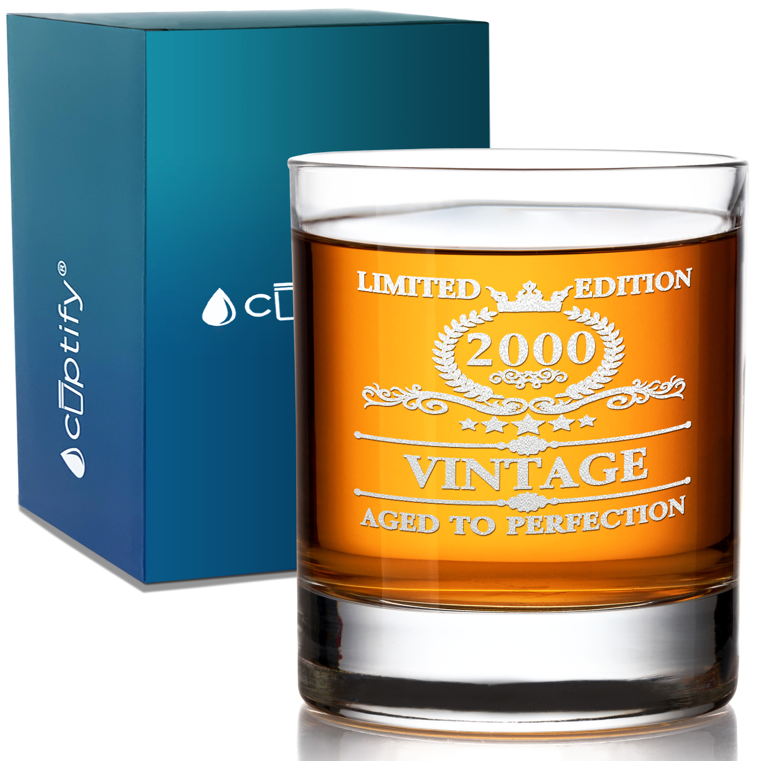 21st Birthday Vintage 21 Years Old Established 2000 Laser Engraved 10.25oz Old Fashion Glass