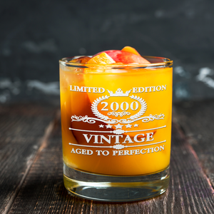 21st Birthday Vintage 21 Years Old Established 2000 Laser Engraved 10.25oz Old Fashion Glass