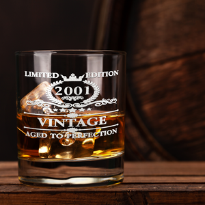 20th Birthday Vintage 20 Years Old Established 2001 Laser Engraved 10.25oz Old Fashion Glass