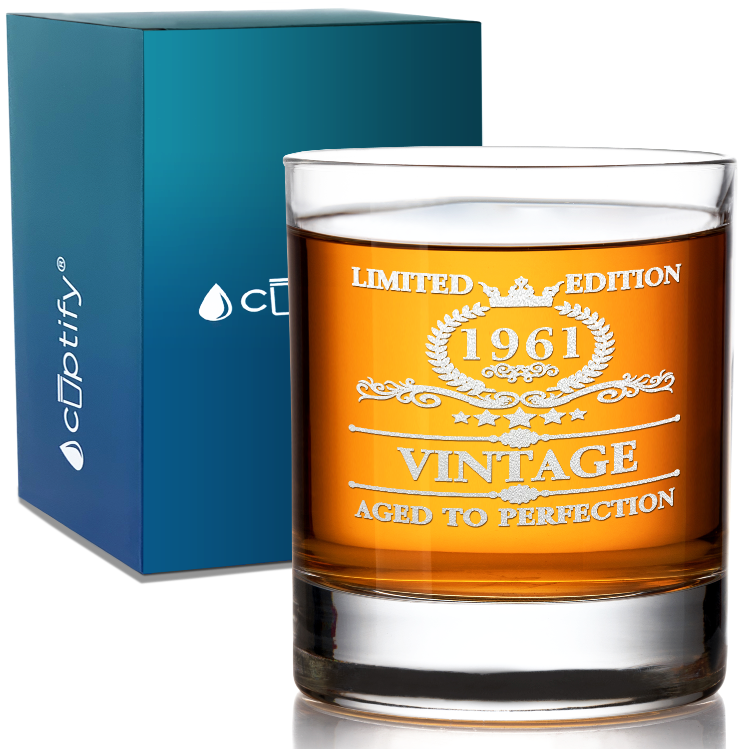 60th Birthday Vintage 60 Years Old Established 1961 Laser Engraved 10.25oz Old Fashion Glass