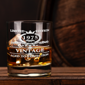 46th Birthday Vintage 46 Years Old Established 1975 Laser Engraved 10.25oz Old Fashion Glass