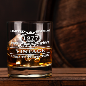 44th Birthday Vintage 44 Years Old Established 1977 Laser Engraved 10.25oz Old Fashion Glass