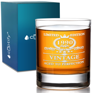 31st Birthday Vintage 31 Years Old Established 1990 Laser Engraved 10.25oz Old Fashion Glass