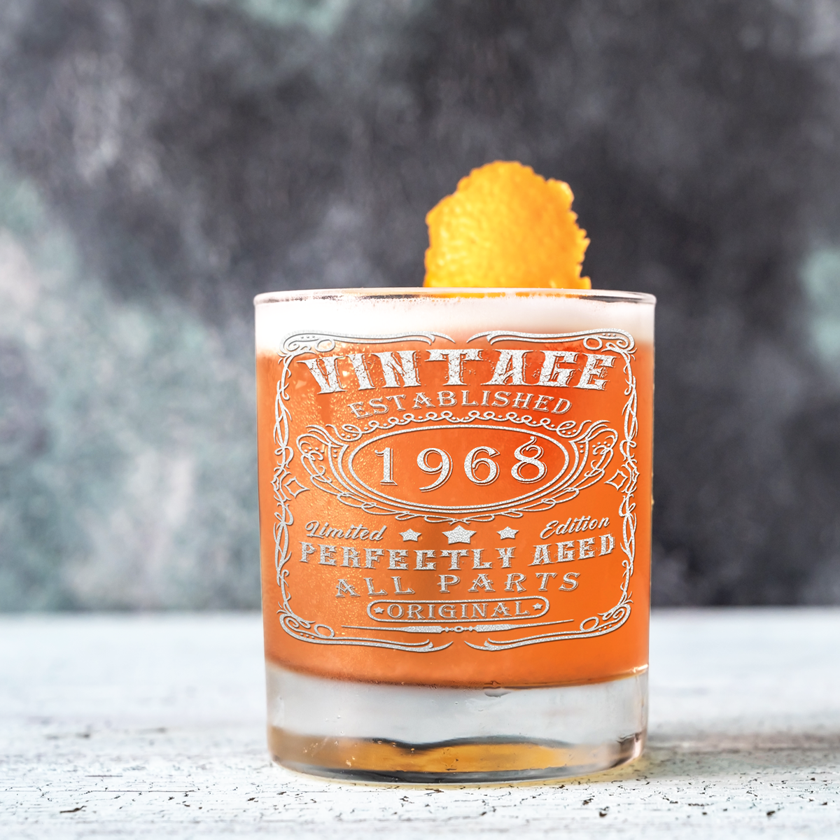 57th Birthday Gift Vintage Established 1968 Engraved on 10.25oz Old Fashion Glass