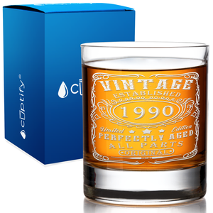 35th Birthday Gift Vintage Established 1990 Engraved on 10.25oz Old Fashion Glass