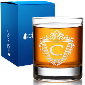 Personalized Classic Crest Monogram Etched 10.25 oz Old Fashioned Glassn