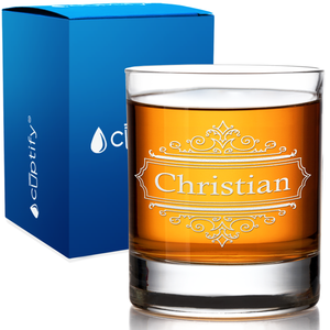 Personalized Crest Border Engraved 10.25 oz Old Fashioned Glass