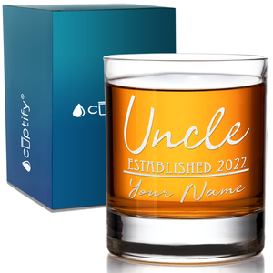 Personalized Uncle Established 2022 Etched 10.25 oz Old Fashion Glass