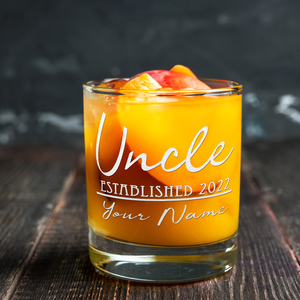 Personalized Uncle Established 2022 Etched 10.25 oz Old Fashion Glass