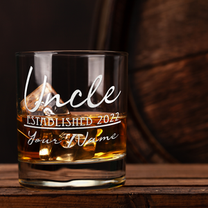 Personalized Uncle Established 2022 Etched 10.25 oz Old Fashion Glass