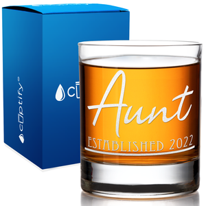 Aunt Established 2022 Etched 10.25 oz Old Fashioned Glass