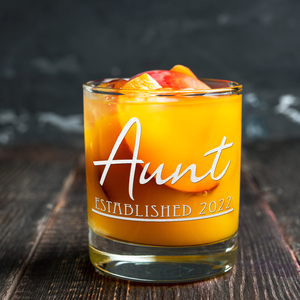 Aunt Established 2022 Etched 10.25 oz Old Fashioned Glass