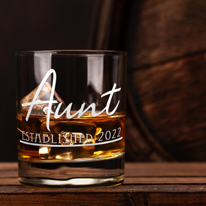 Aunt Established 2022 Etched 10.25 oz Old Fashioned Glass