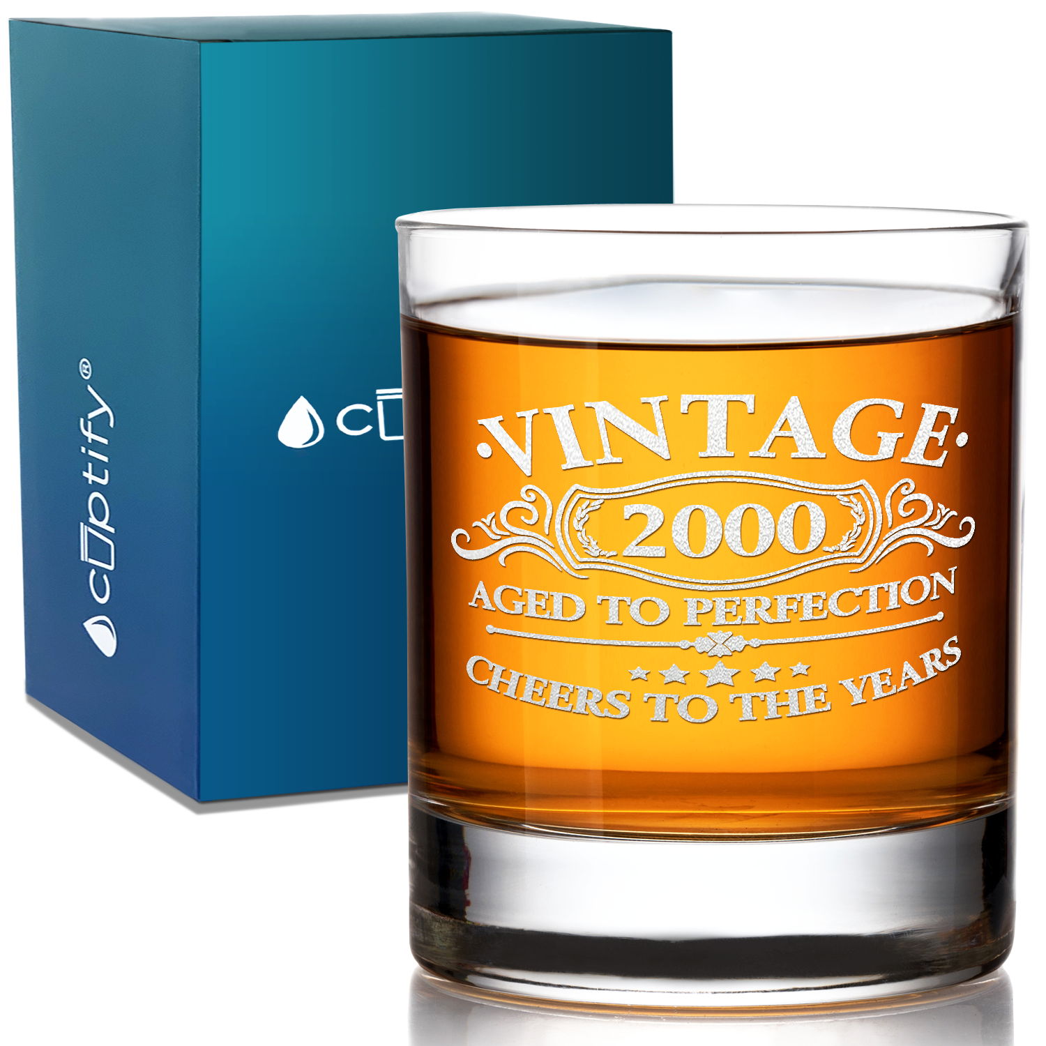Vintage Aged To Perfection Cheers To 21 Years 2000 Laser Engraved on 10.25oz Old Fashion Glass