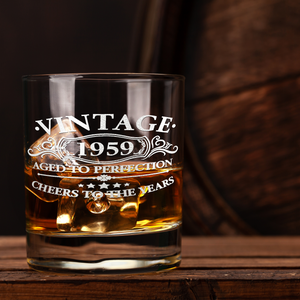 62nd Birthday Gift Vintage Aged To Perfection Cheers To 62 Years 1959 Laser Engraved on 10.25oz Old Fashion Glass