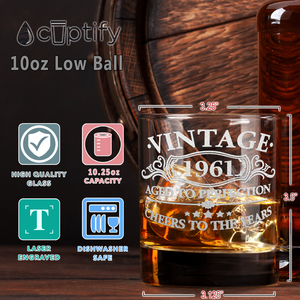 Vintage Aged To Perfection Cheers To 60 Years 1961 Laser Engraved on 10.25oz Old Fashion Glass