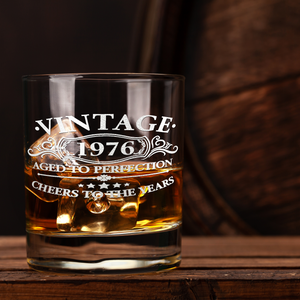 45th Birthday Gift Vintage Aged To Perfection Cheers To 45 Years 1976 Laser Engraved on 10.25oz Old Fashion Glass