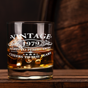 42nd Birthday Gift Vintage Aged To Perfection Cheers To 42 Years 1979 Laser Engraved on 10.25oz Old Fashion Glass