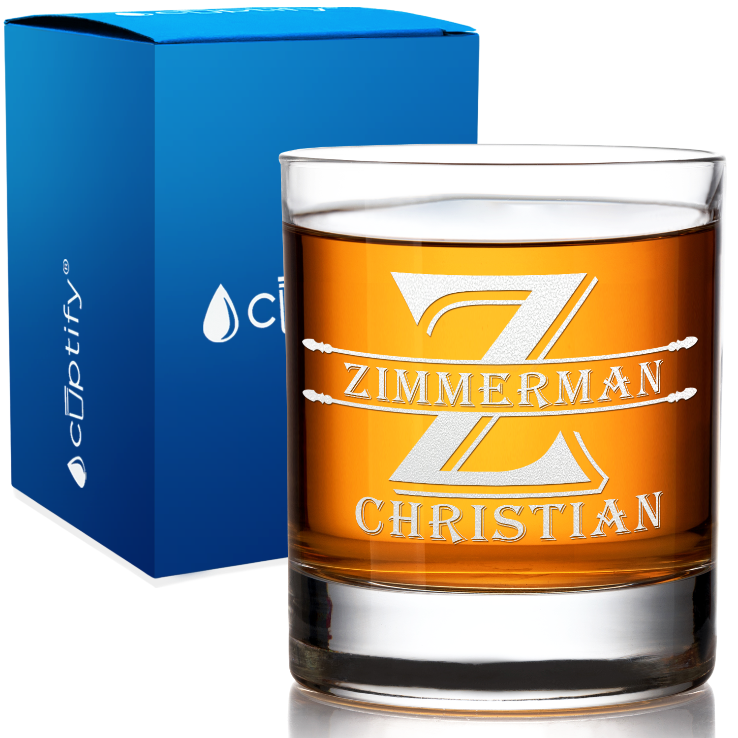 Personalized Initial Block Surname Engraved 10.25 oz Old Fashioned Glass