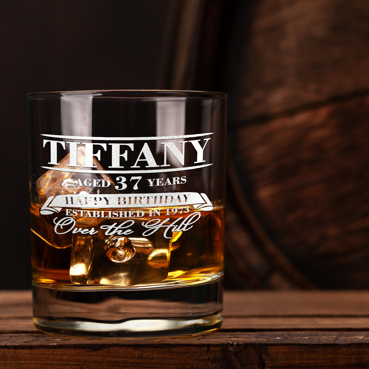 Personalized Year and Age Happy Birthday Over The Hill 16 oz Glass Can