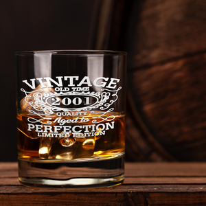 20th Birthday Vintage 20 Years Old Time 2001 Quality Laser Engraved 10.25oz Old Fashion Glass