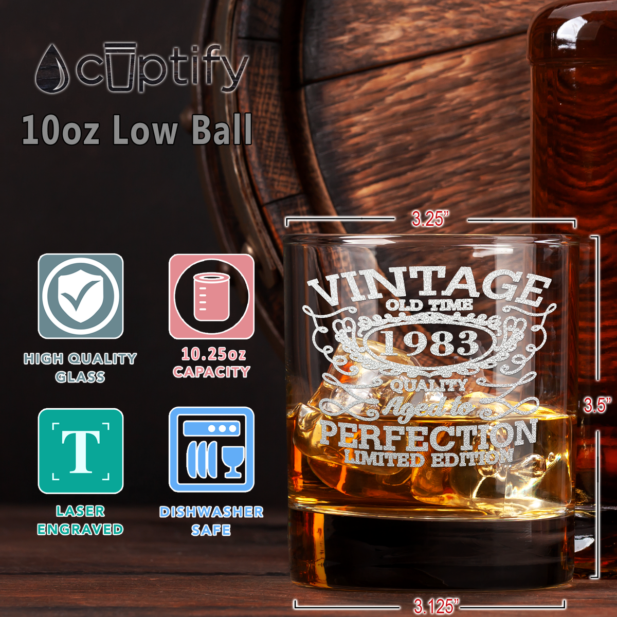 38th Birthday Vintage 38 Years Old Time 1983 Quality Laser Engraved 10.25oz Old Fashion Glass