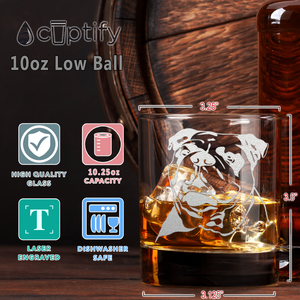 Bulldog Head Etched on 10.25oz Old Fashion Glass