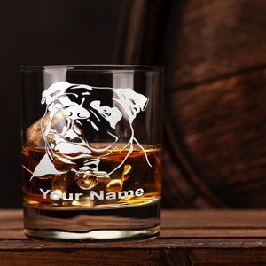 Personalized Bulldog Head Etched on 10.25oz Old Fashion Glass