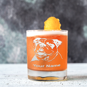 Personalized Bulldog Head Etched on 10.25oz Old Fashion Glass