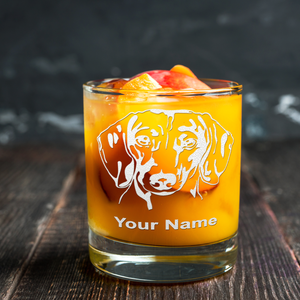 Personalized Dachshund Head Etched on 10.25oz Old Fashion Glass