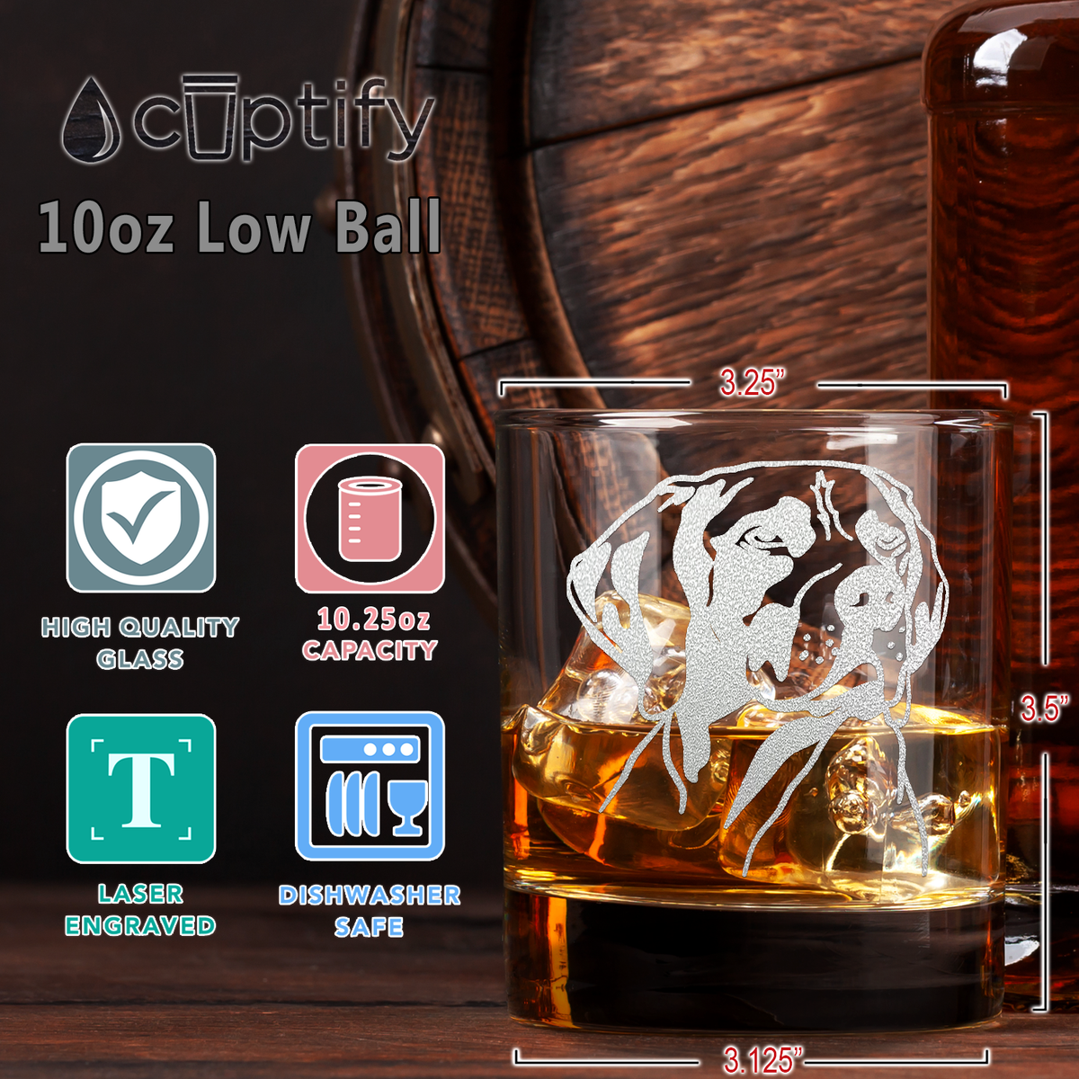 German Shorthaired Pointer Head Etched on 10.25oz Old Fashion Glass