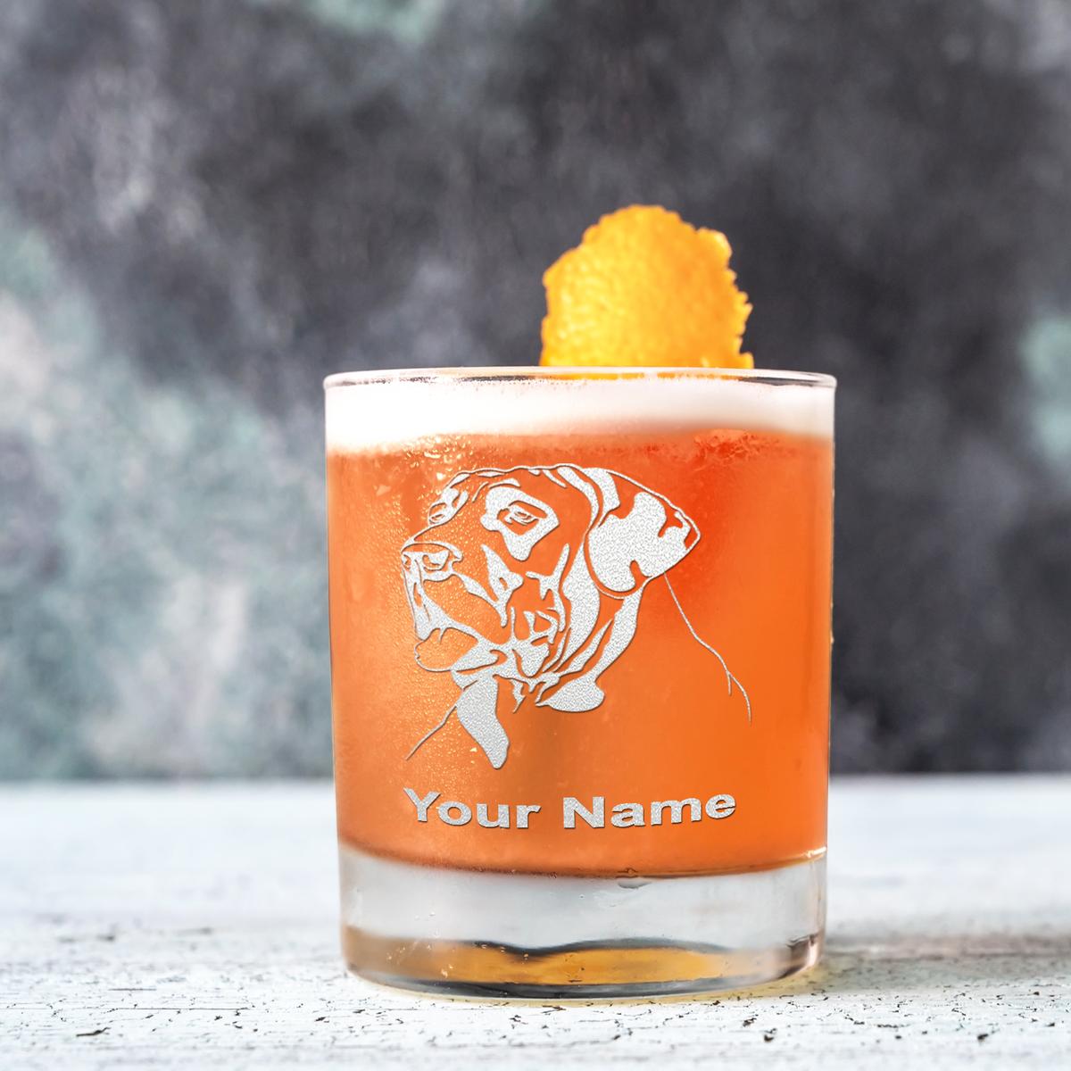 Personalized Great Dane Head Etched on 10.25oz Old Fashion Glass