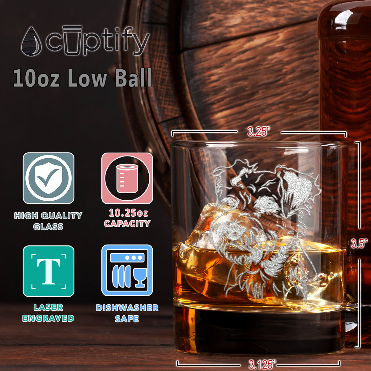 Miniature Schnauzer Head Etched on 10.25oz Old Fashion Glass